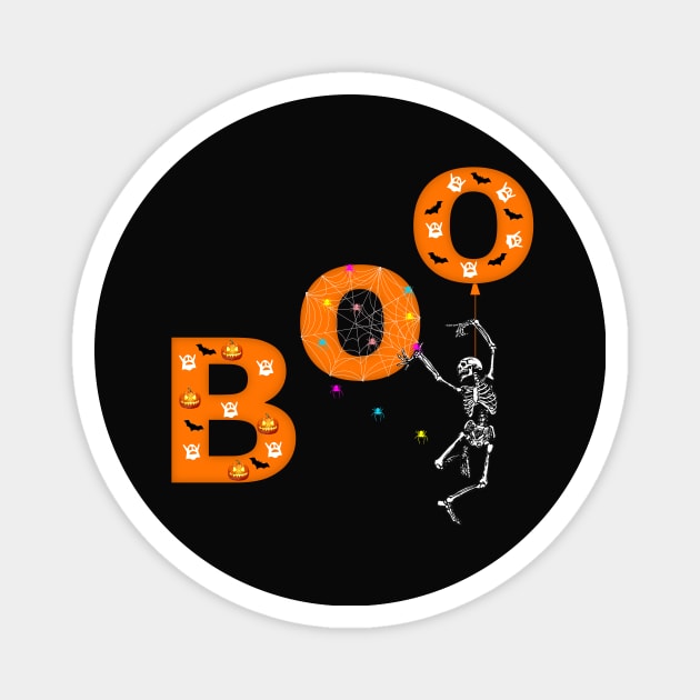 boo with skeleton and spiders in halloween Magnet by presstex.ua@gmail.com